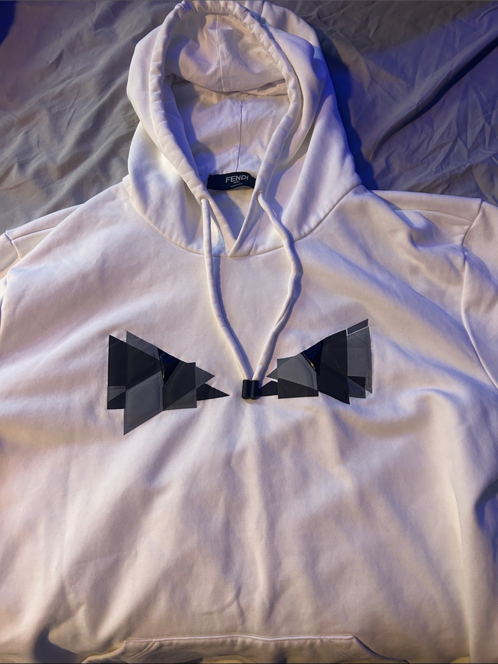 Fendi White Hoodie with Black Geometric Bow Motif